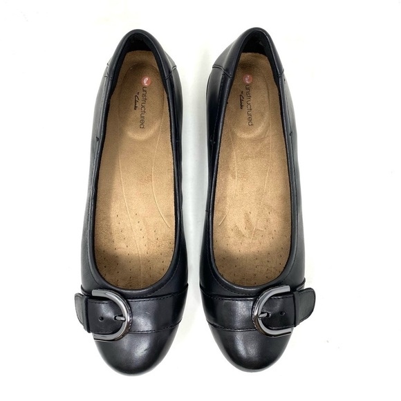 CLARKS WOMENS NEENAH LARK BALLET FLATS - BLACK LEATHER WIDE - Picture 7 of 10